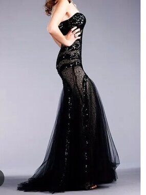 Royal Queen Collection Black Sequin Mermaid Gown Formal Evening Prom Dress Sze 8